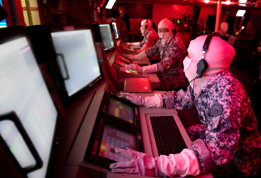 The combat information centre on high alert during the encounter exercise.