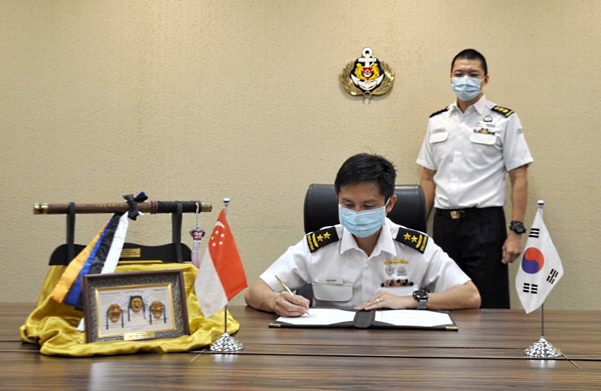 The Republic of Singapore Navy (RSN)'s RSS Formidable sailing during SIMBEX with the Indian Navy.