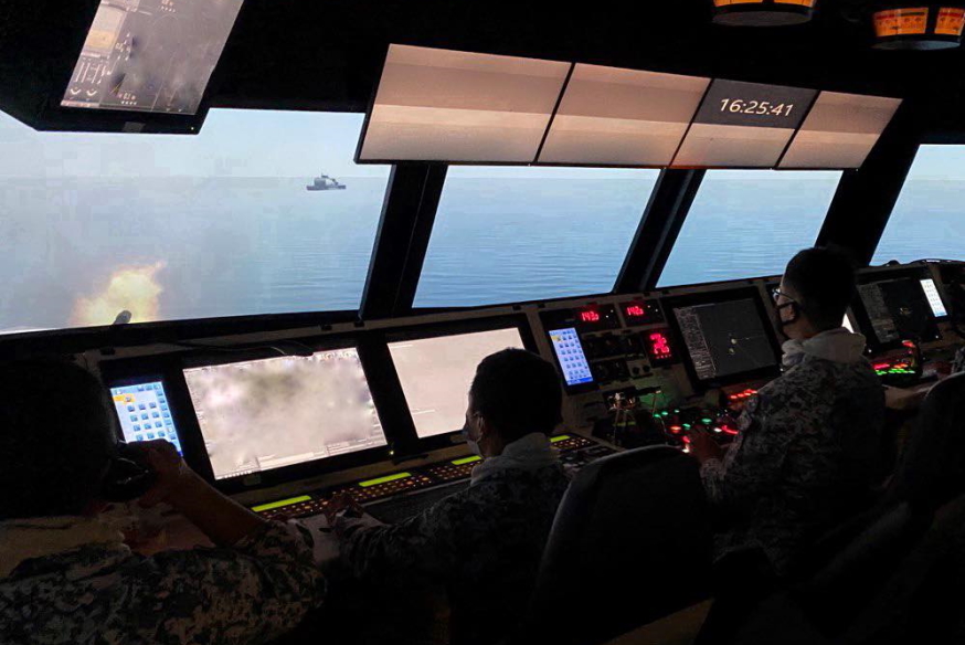 "Contact on fine Starboard Bow has opened fire! Engage with Main Gun!" Maintaining our sharpness at the LMV Simulation Centre!