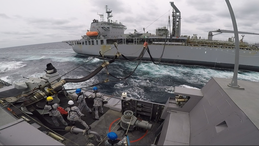 Good station-keeping skills were required as RSS Tenacious conducted an underway replenishment with HMAS Sirius.