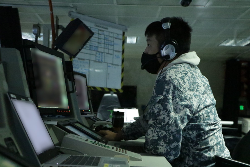 Crew of RSS Valour keeping a lookout during an encounter exercise.